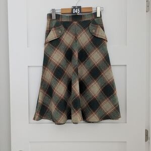 045_Plaid A-Line Skirt - Green and Cream